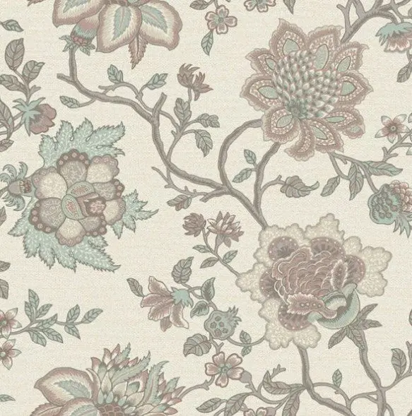 Regan Jacobean Wallpaper - Pink Teal Sample 1