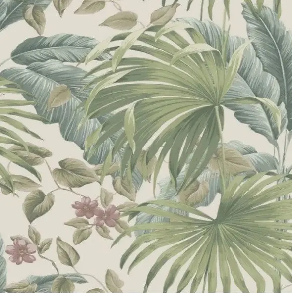 Retreat Large Leaf Floral Wallpaper - Pink/Beige Sample 1