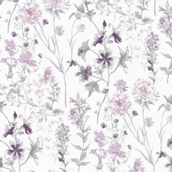 Laura Ashley Wild Meadow Pale Iris Wallpaper Sample 1