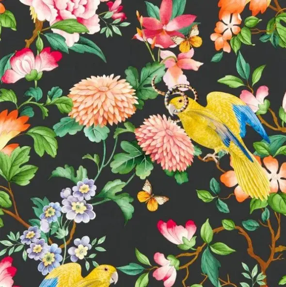 Clarke & Clarke Golden Parrot Wallpaper - Noir Sample 1
