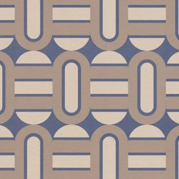 Retro Chic Oval Wallpaper Blue Sample 1