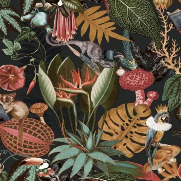 Reverie Tropical Wallpaper - Black Sample 1