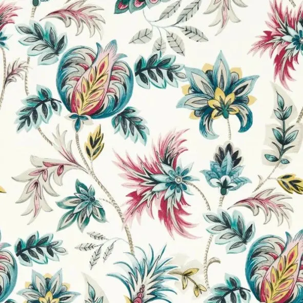 Clarke & Clarke Sizergh Wallpaper - Teal/Berry Sample 1