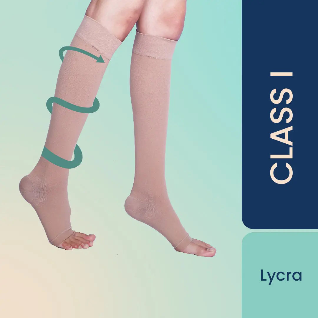 Sorgen Classique (Lycra) Medical Compression Stockings For Varicose Veins Class 1 Knee Length In Eco-Friendly Zip Pouch (Small) 1