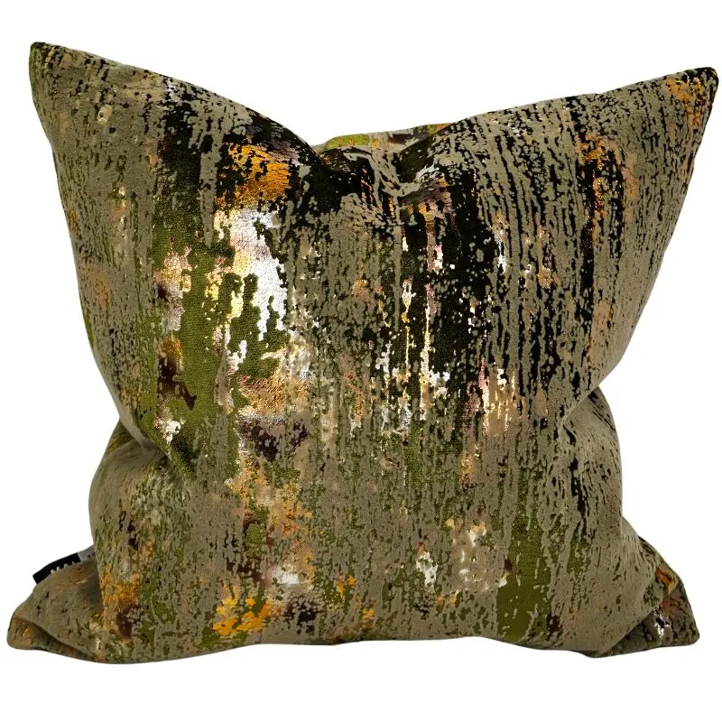 Malini Torcello Olive Metallic Cushion 1
