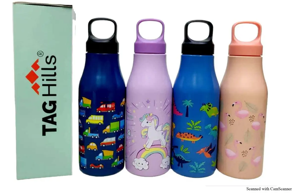 Tag Hills Hooky Water Bottle, Set Of 3, Multicolour Cartoon Design With Handle Cap Each 650Ml 1