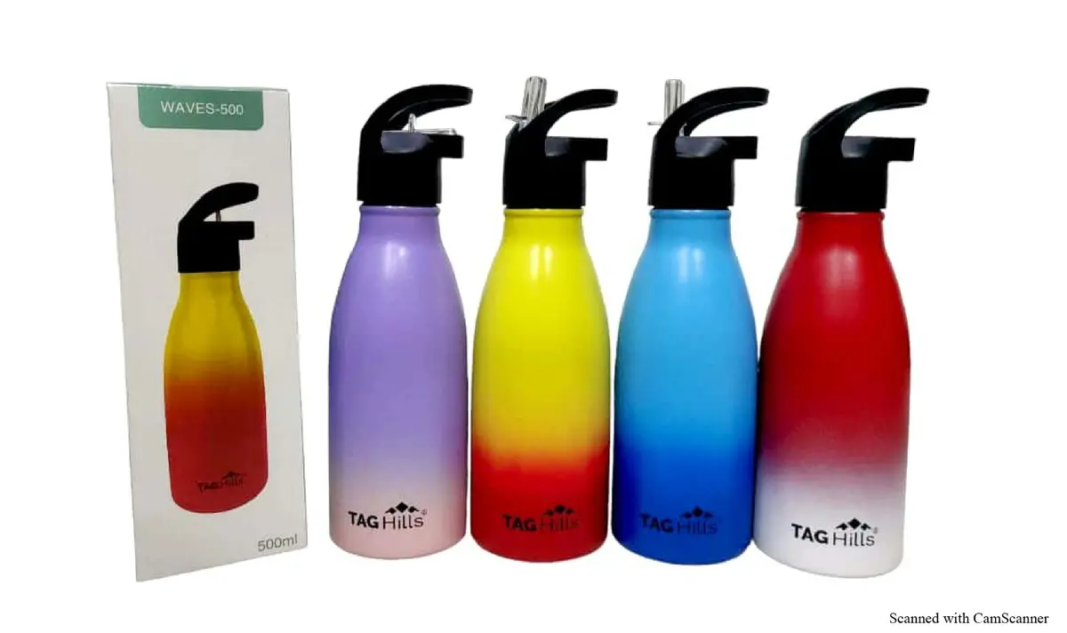 Tag Hills Waves Water Bottle With Straw, Set Of 3, Dual Colour  With Cap Each 500Ml 1