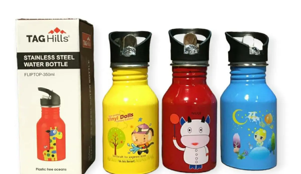 Tag Hills Flip Top Water Bottle Set Of 3, Multicolour Cartoon Print Each 350 Ml (Kids Special) 1