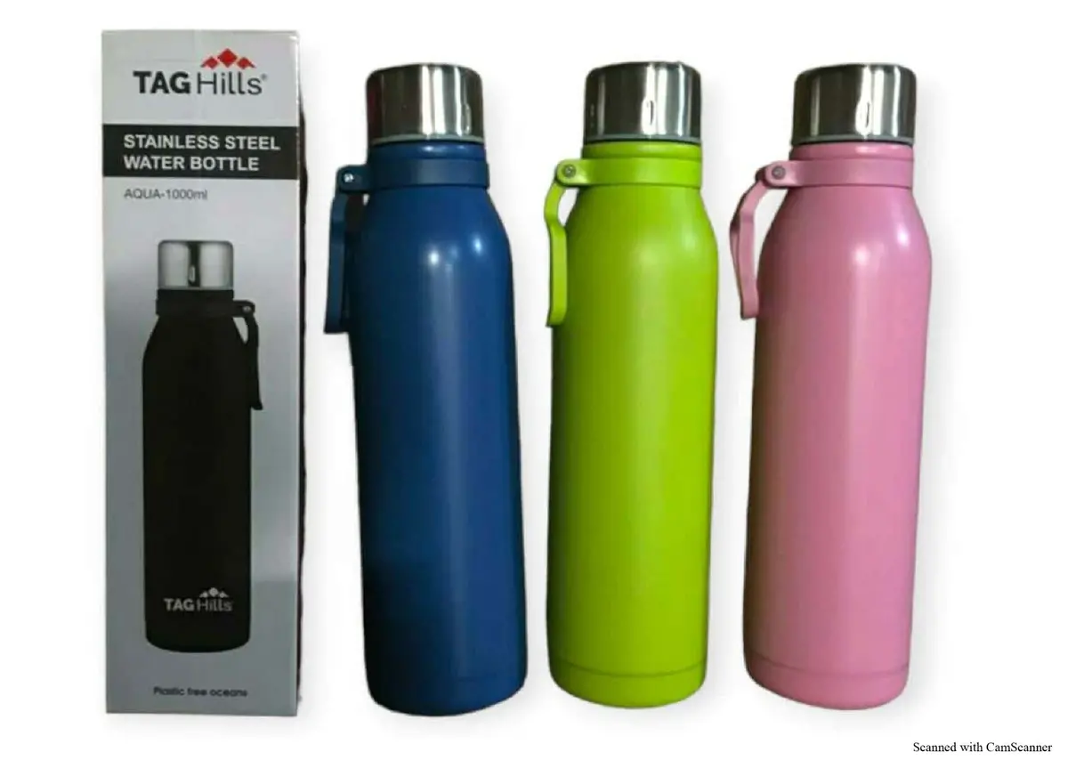 Tag Hills Aqua Sports Water Bottle With Handle Cap Mattle Colours, Set Of 3 Each 1000Ml 1