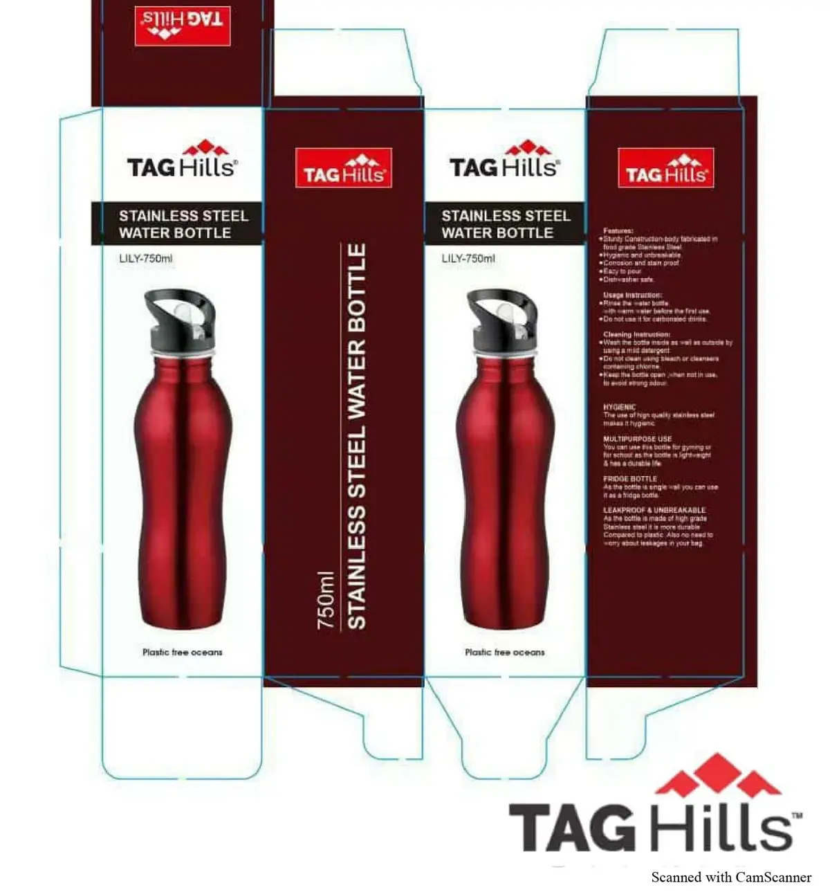 Tag Hills Lilly Water Bottle Set Of 3, Each 750 Ml 1