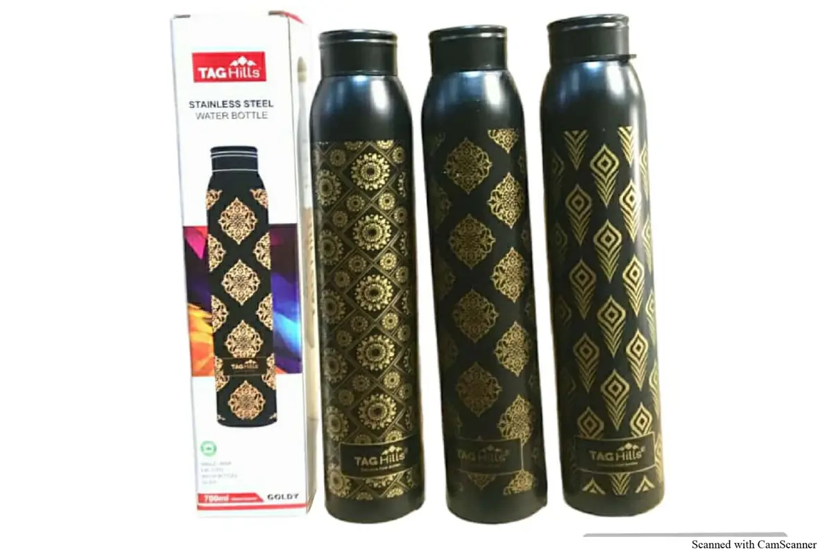 Tag Hills Goldy Water Bottle With Black & Gold Colour Printed Set Of 3 Each 700Ml 1