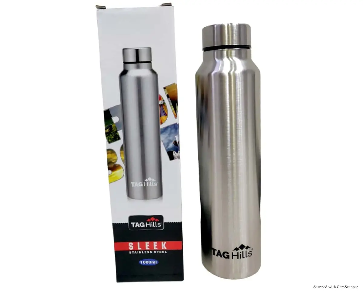 Tag Hills Sleek Stainless Steel Water Bottle 1000Ml Silver 1