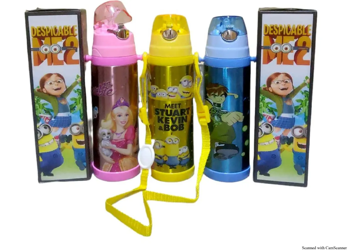 Tag Hills Kids Water Bottle With Hot & Cold Neck Band  Set Of 3, Multicolour Unique Design Each 500 Ml 1