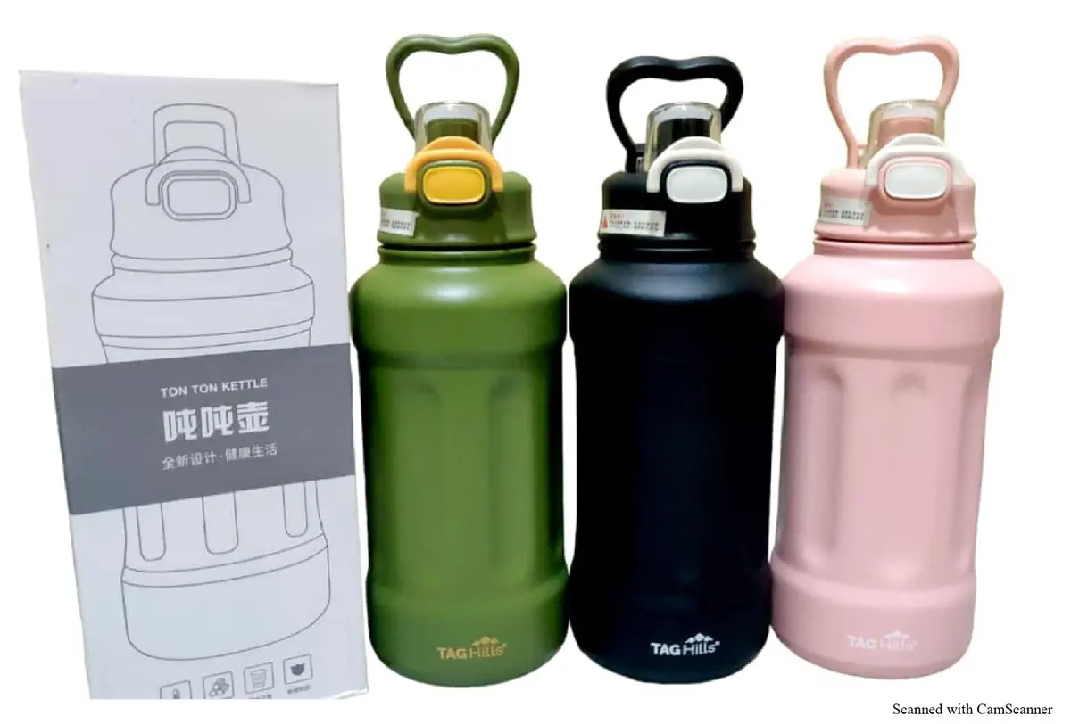 Tag Hills Hot & Cold Travel Water Bottle With Open Cap Set Of 3, Multicolour Unique Design Each 1000 Ml 1