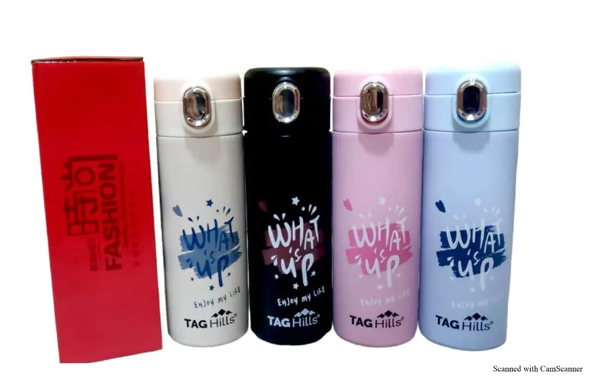 Tag Hills Kids Water Bottle With Hot & Cold, Sipper Cup Button Open  Set Of 3, Multi Colour Unique Design Each 350 Ml 1