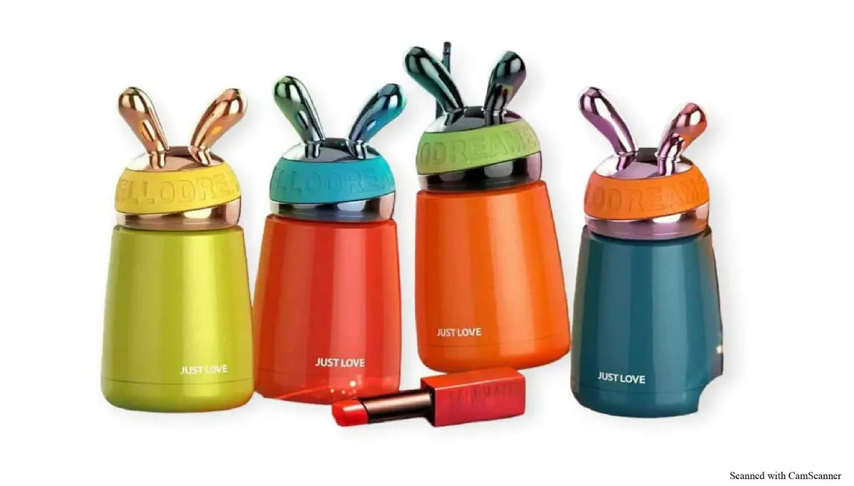 Tag Hills Stainless Steel Insulated Water Bottle Uv Shine Rabbit Vacuum Flask Multi Colour Set Of 3,Each 300Ml 1