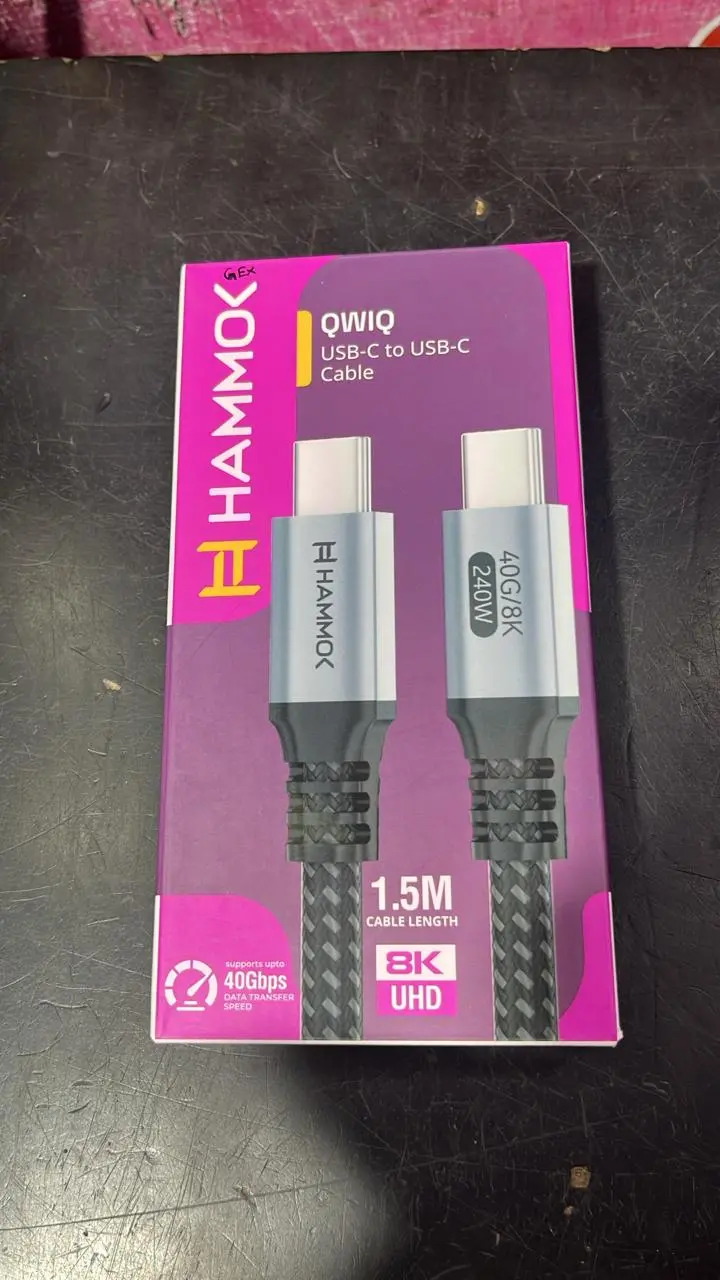Hammok Unbreakable 240W Fast Charging 1.5M Braided Type C To Type C Cable For Smartphones, Tablets, Laptops & Other Type C Devices, Pd Technology, 40Gbps Data Sync (Rctt15, Black) 1
