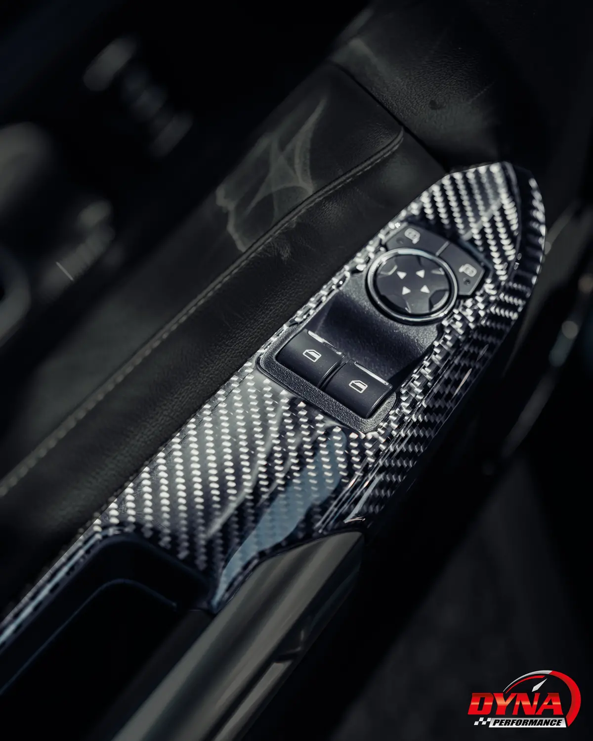 Dynacarbon™️ Carbon Fiber Lhd Window Control Panel Trim Overlay For Ford Mustang 2015-2023 1