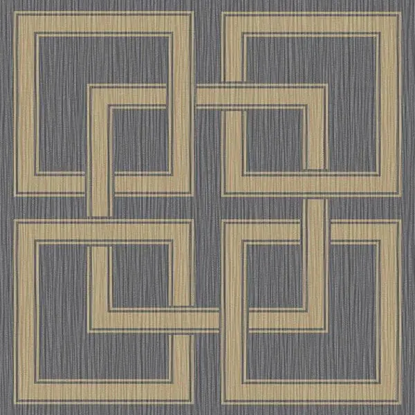 Amara Square Metallic Geo Wallpaper Charcoal & Gold Sample 1