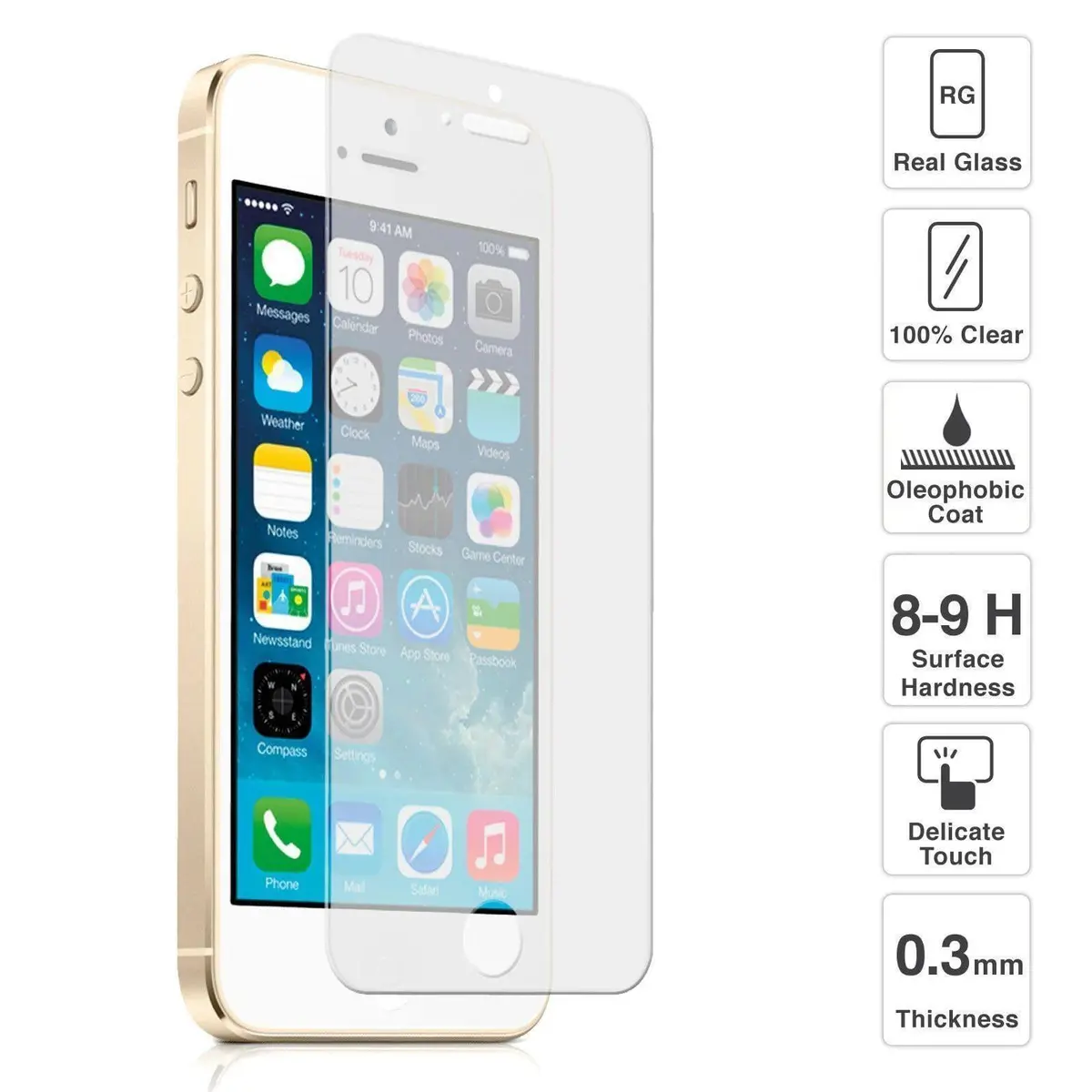 Apple Iphone 5, 5S Tempered Glass Screen Protector Front 1
