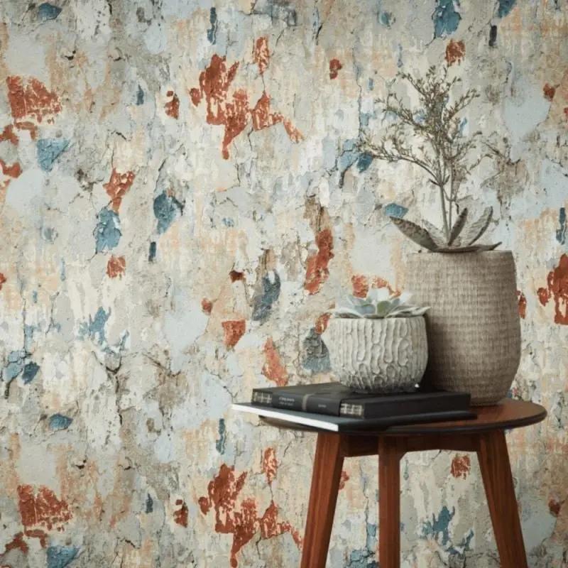 Industrial Rustic Concrete Wallpaper - Teal & Copper 1
