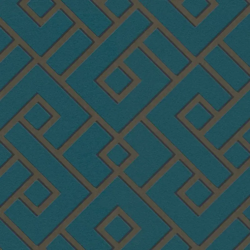 Geometric Shape Printed Wallpaper - Teal And Bronze 1
