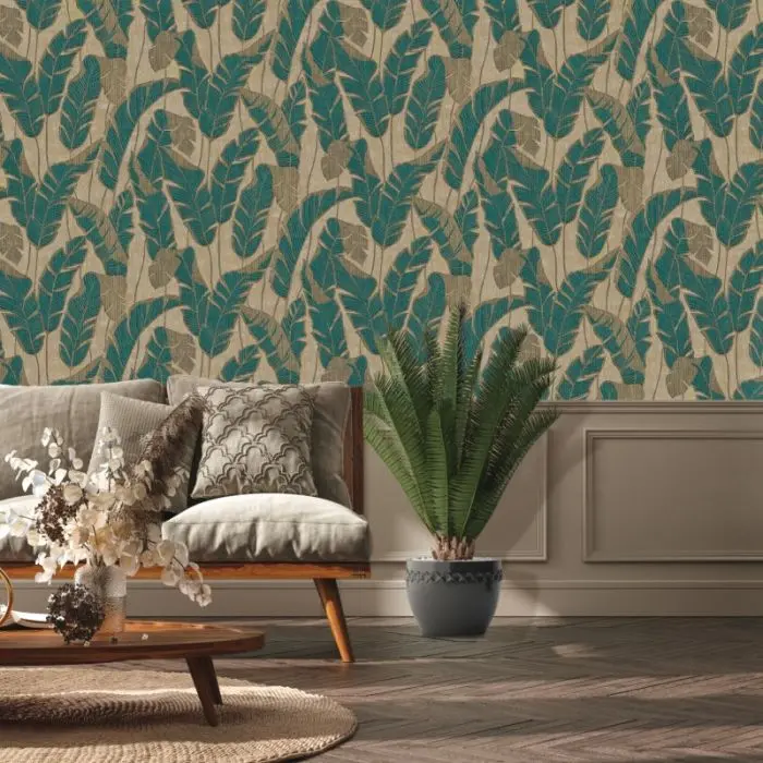 Miami Palm Leaf Wallpaper Teal 2