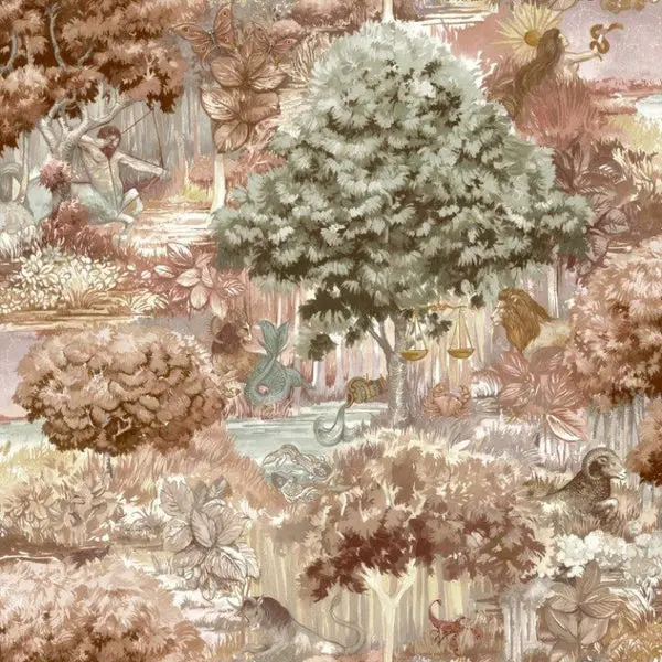 Astrology Woodland Wallpaper Orange Sample 1