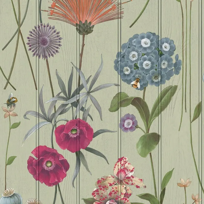Botanist Wood Panel Sage Multi Wallpaper Sample 1