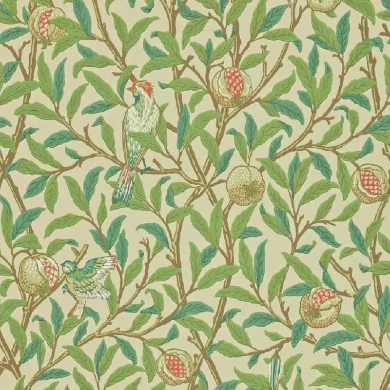 Morris & Co Bird & Pomegranate Wallpaper - Bayleaf/Cream Sample 1