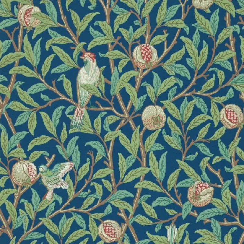 Morris & Co Bird & Pomegranate Wallpaper - Blue/Sage Sample 1