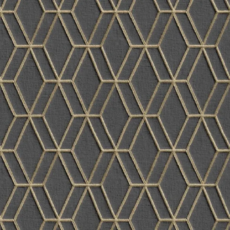 Embroidery Stitch Diamond Black And Gold Wallpaper Sample 1