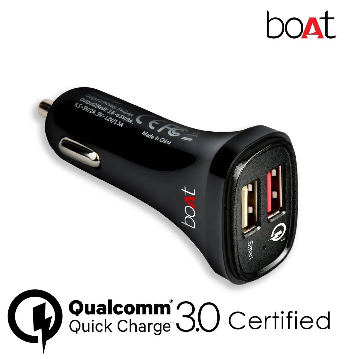 Boat Dual Port Rapid Car Charger (Qualcomm Certified) Smart Charging With Quick Charge 3.0 (Black) (Without Cable) 1
