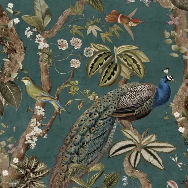 Cassia Peacock Wallpaper - Aqua Sample 1