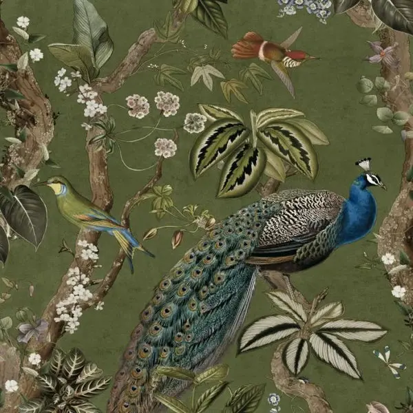 Cassia Peacock Wallpaper - Green Sample 1