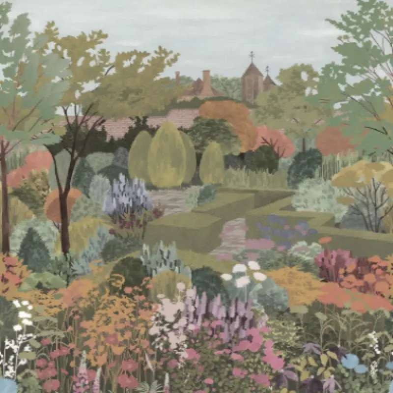 Little Greene Castle Garden Mural Wallpaper Sample - Sage Green 1