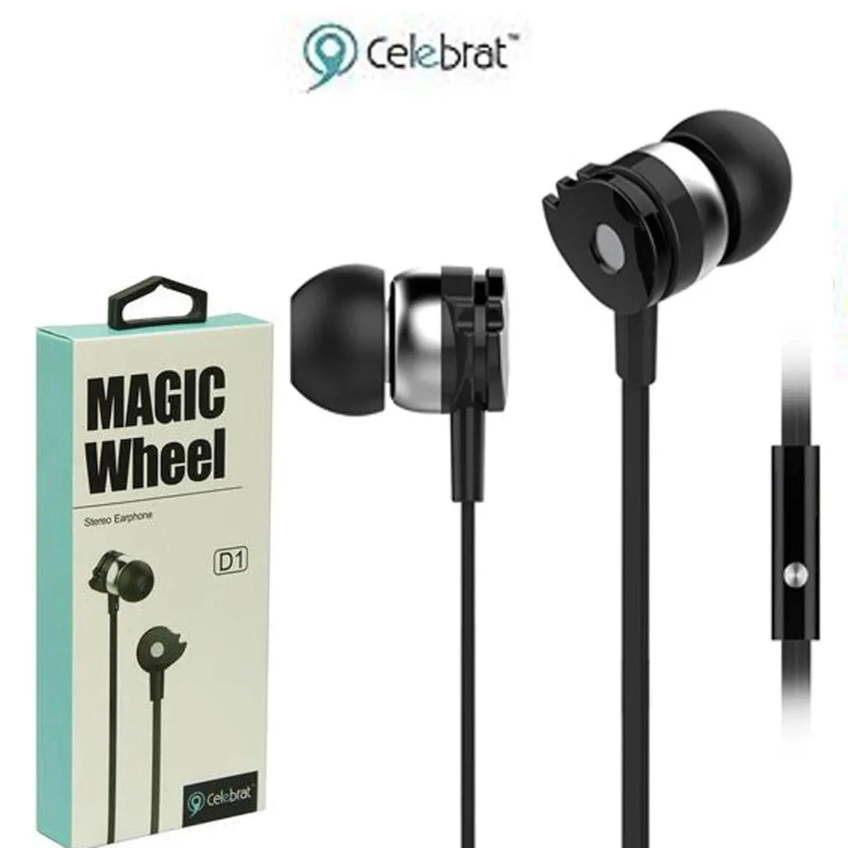Celebrat D1 Sleek Deep Bass Earphones With Mic (D1 Black) 1