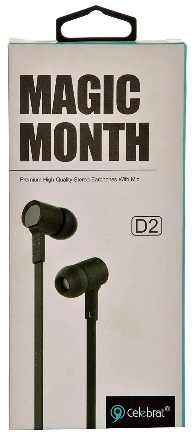 Celebrat D2 Premium Stereo Earphones With Mic (Black) 1