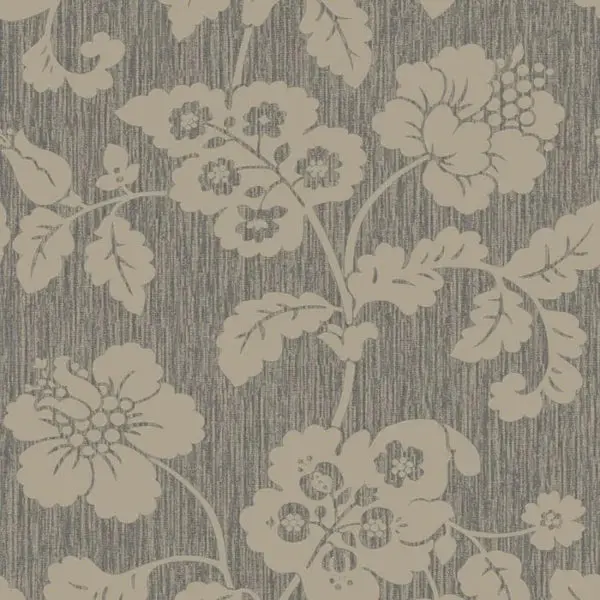 Chambray Trail Floral Leaf Charcoal Wallpaper Sample 1
