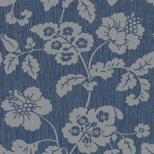 Chambray Trail Floral Leaf Navy Wallpaper Sample 1