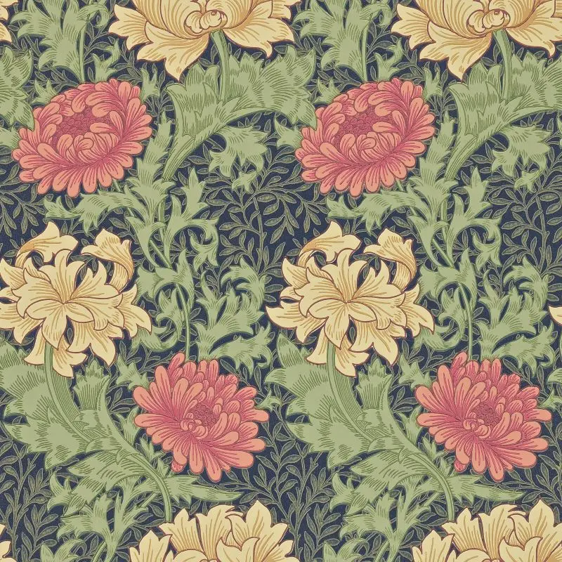 Morris & Co Chrysanthemum Wallpaper - Indigo Sample 1