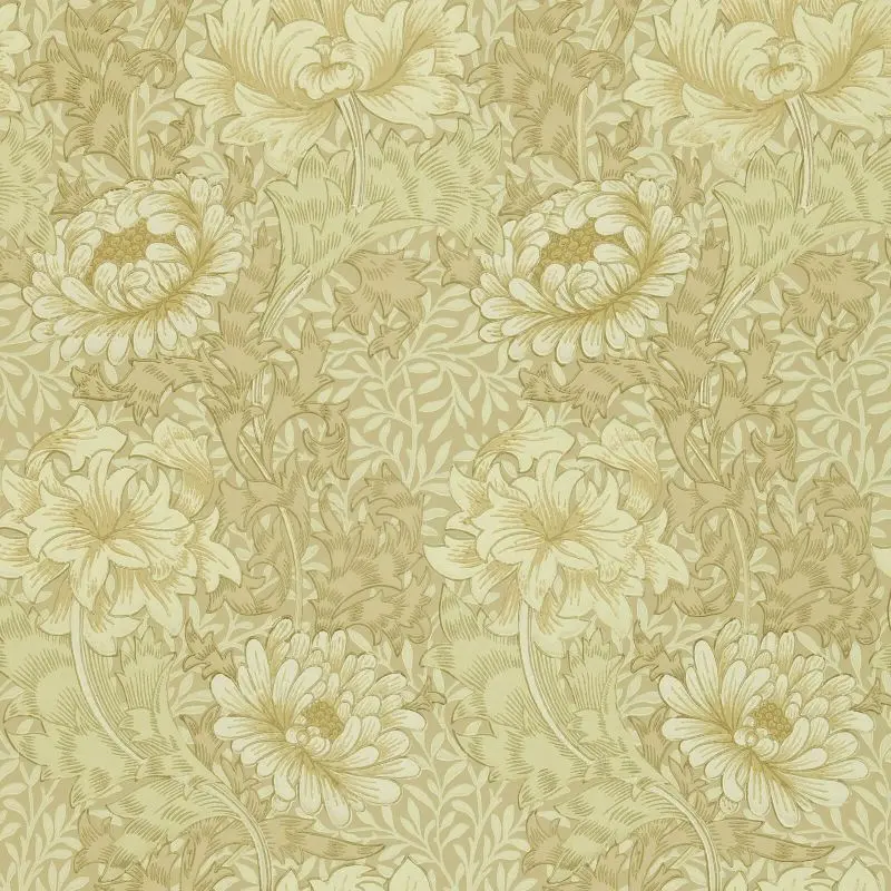 Morris & Co Chrysanthemum Wallpaper - Ivory/Canvas Sample 1