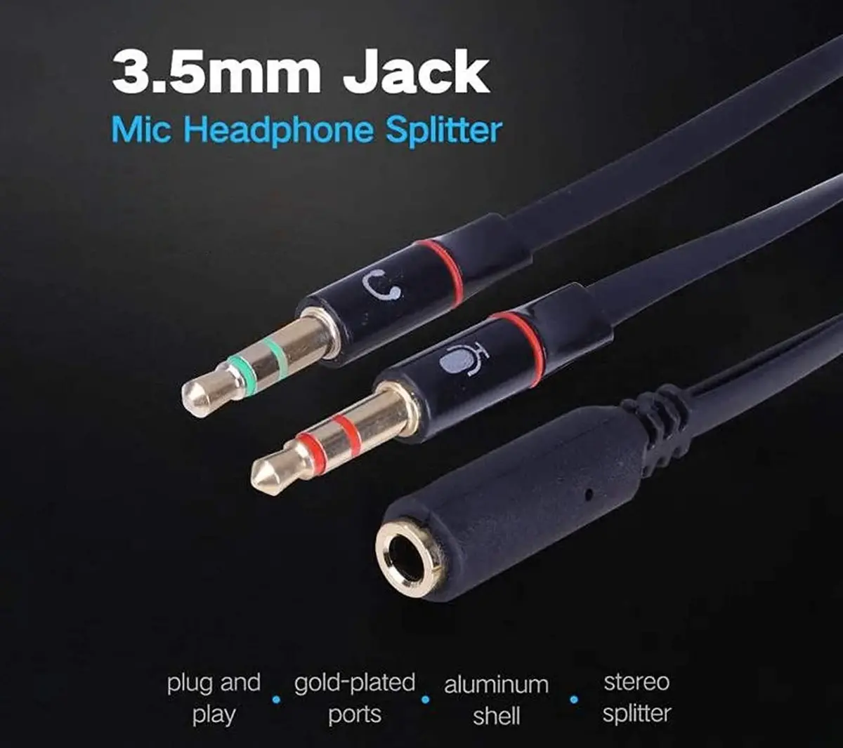 Dealsplant Premium Gold Plated 3.5Mm Headphone Earphone 2 Male To 1 Female Mic Audio Y Splitter Cable For Laptop / Desktop Computers 2