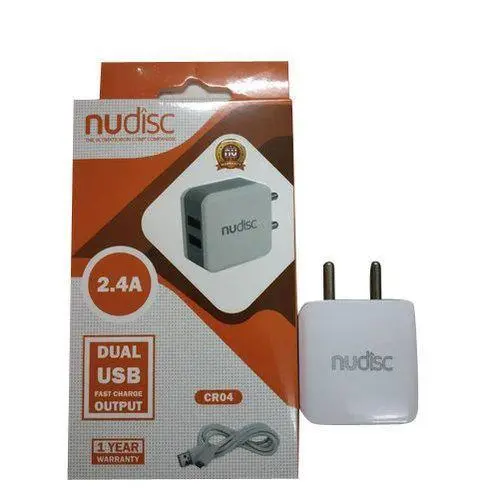 Nudisc Cr04 2.4A Dual Usb Fast Mobile Charger With Free Micro Usb Cable (1 Year Warranty) 1