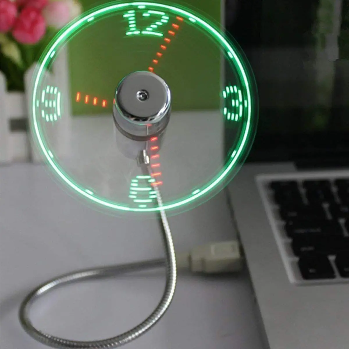 Portable Mini Usb Powered Led Cool Flashing Real Time Display Clock Fan 1