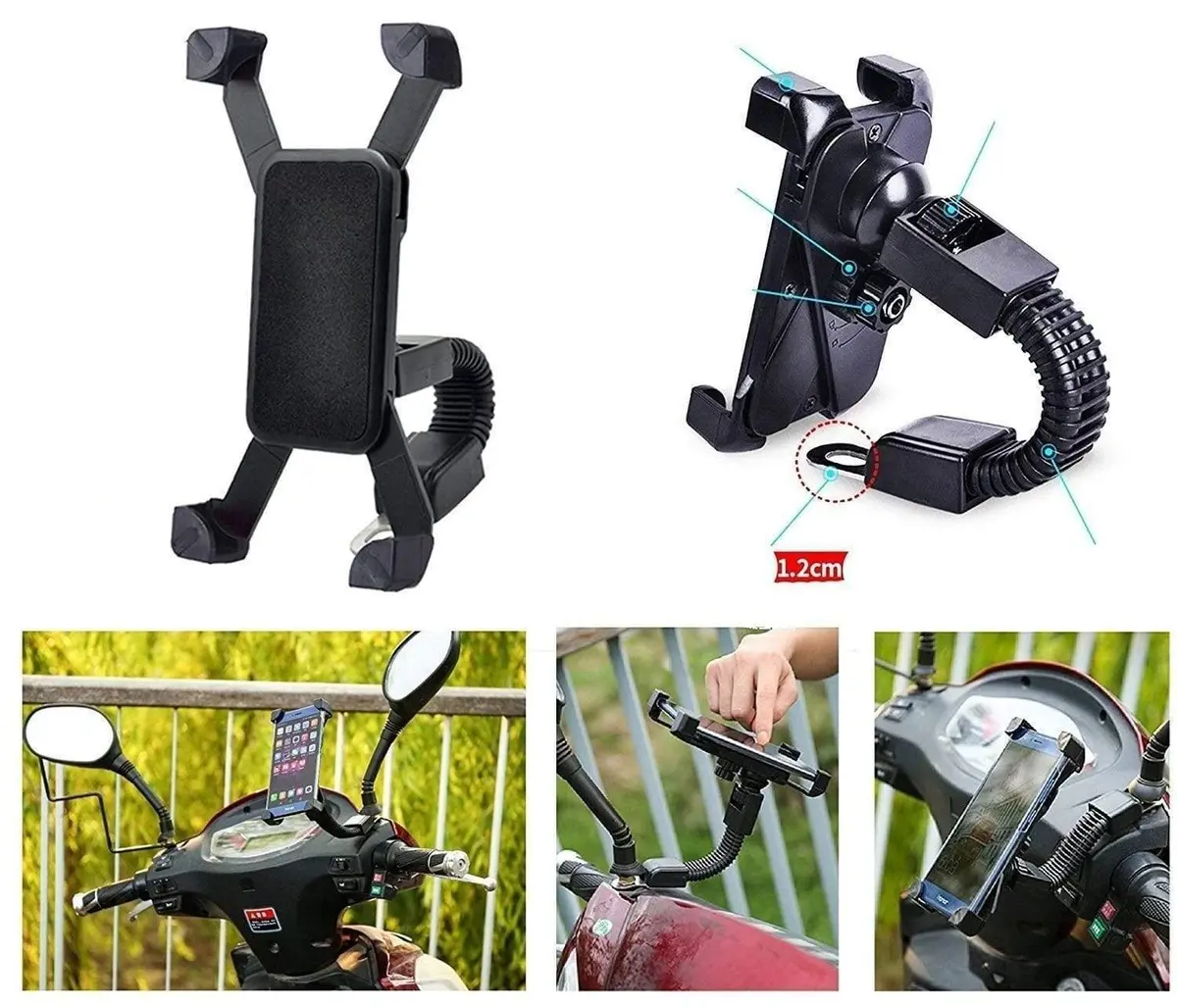 Dealsplant 360 Degree Rotation Universal Motorbike Scooter Mobile Holder Rear View Mirror Mount Stand For All Mobiles 1