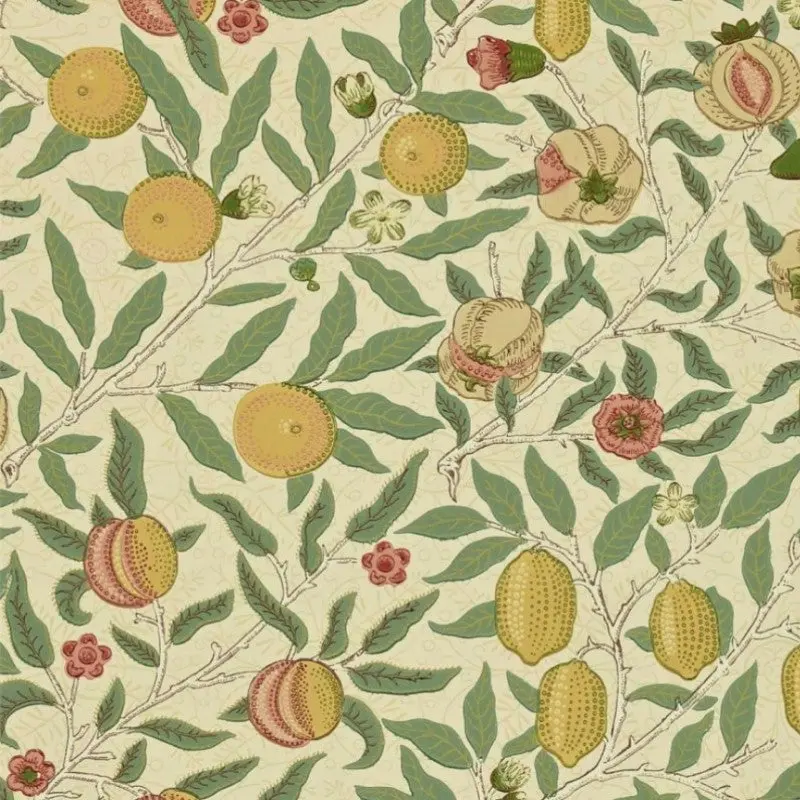 Morris & Co Fruit Wallpaper - Beige/Gold/Coral Sample 1