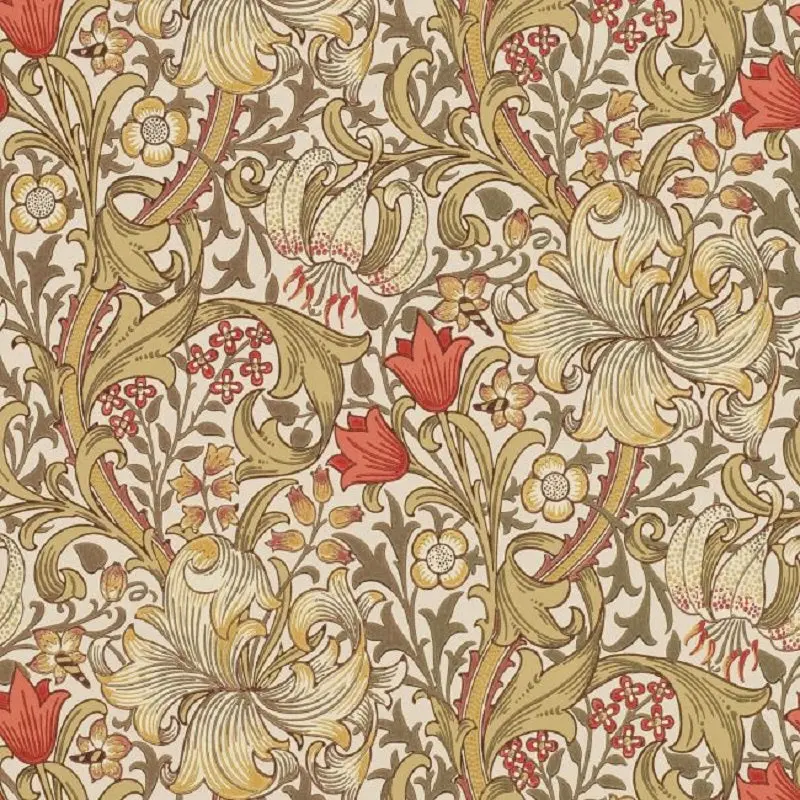 Morris & Co Golden Lily Wallpaper - Biscuit/Brick Sample 1