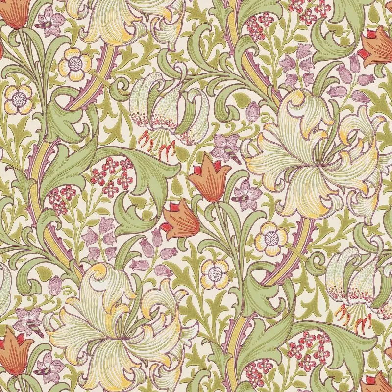 Morris & Co Golden Lily Wallpaper - Olive/Russet Sample 1