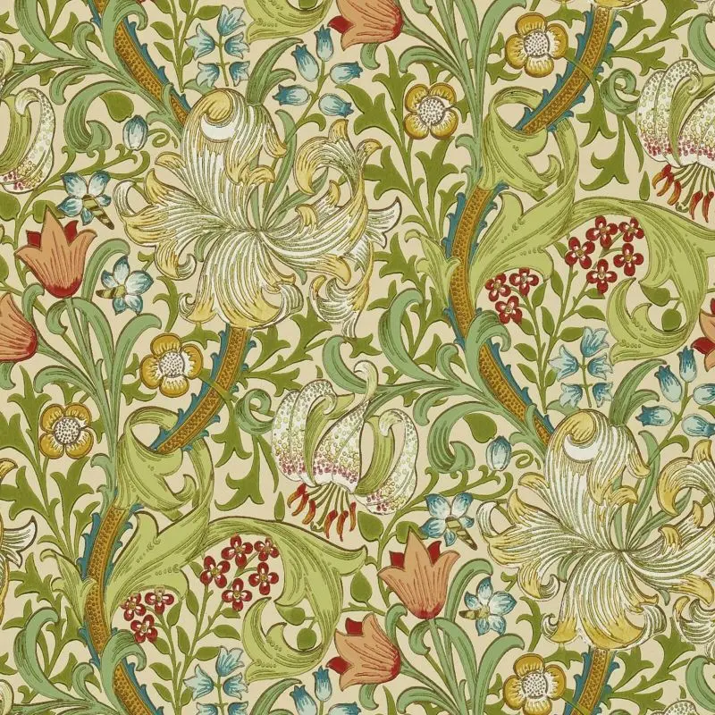 Morris & Co Golden Lily Wallpaper - Pale Biscuit Sample 1
